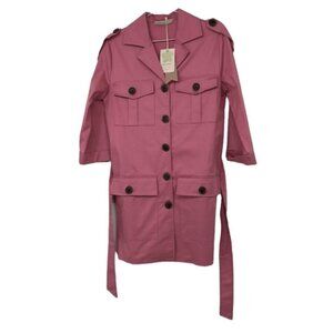 NWT Rinascimento Pink tie waist black buttoned  coat four pockets SP